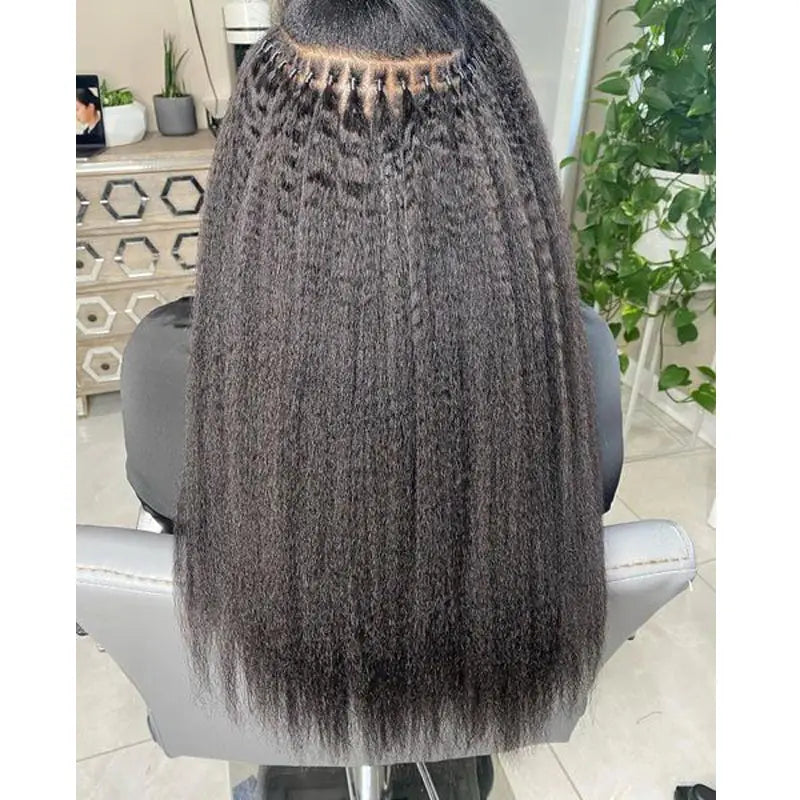 Natural Color Virgin Hair Bundles Bulk for Women Coarse Kinky Straight Microlinks I Tip Human Hair Extensions