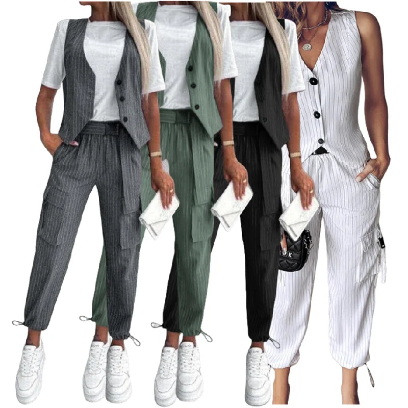 C0506 Best-selling Two Piece Set Women Clothing Casual Stripe Printed Vest and Pants Set Outfits for Women