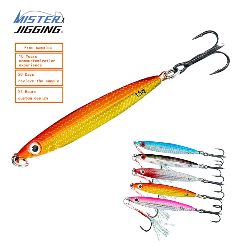 MISTER JIGGING with Two Hooks Metal Jig Casting Lure 10g-40g Lure Metal Fishing Slow Pitch Jig Lures Fish