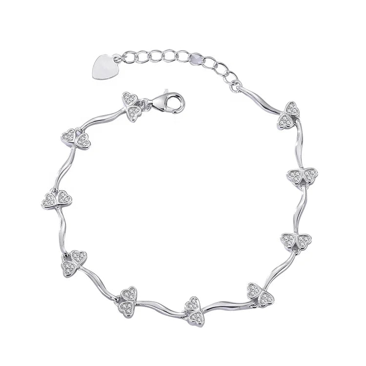 Handmade Cute Rhinestone CZ Stone Rhodium Gold Plated Sterling Silver Butterfly Bracelet Fashion Jewelry Bracelets & Bangles