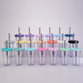 16oz Double Wall Tumbler with Lid Bubble Tea Cup Cold Drink Cup Tapioca Pearls Boba Cup Double Wall Plastic Mugs Water Bottles