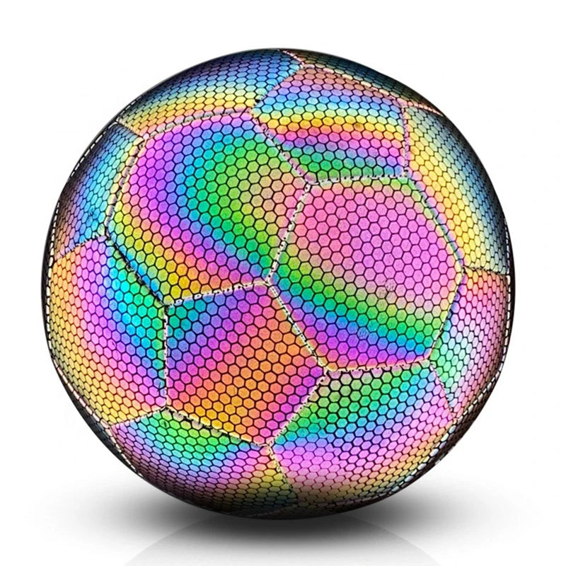 Custom Holographic Glowing Reflective Soccer Ball Light up Camera Flash Holographic Football Soccer Ball