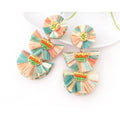 Handmade Bohemian Style Raffia Earring Flower Layered Earrings Women Beach Dress Party Jewelry