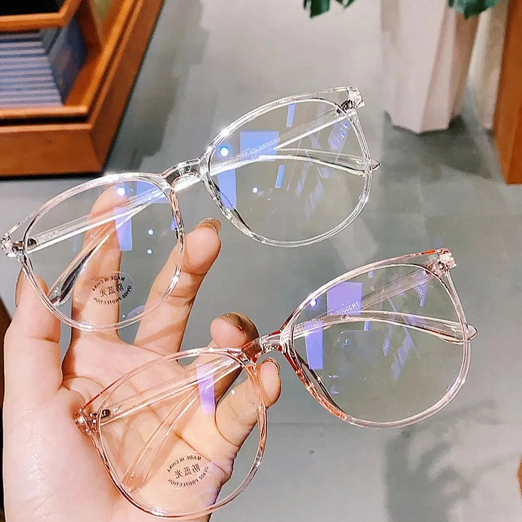 Transparent Retro Large Anti Blue Light Eyeglasses Frame Fashion Round Mirror PC Material