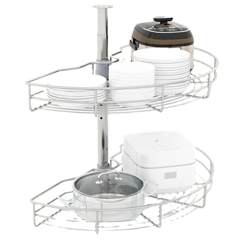 WELLTOP Modern Electrocoated Iron Wire Basket Kitchen Corner Cabinet Organizer 270 Degree Swivel Storage WTB-138