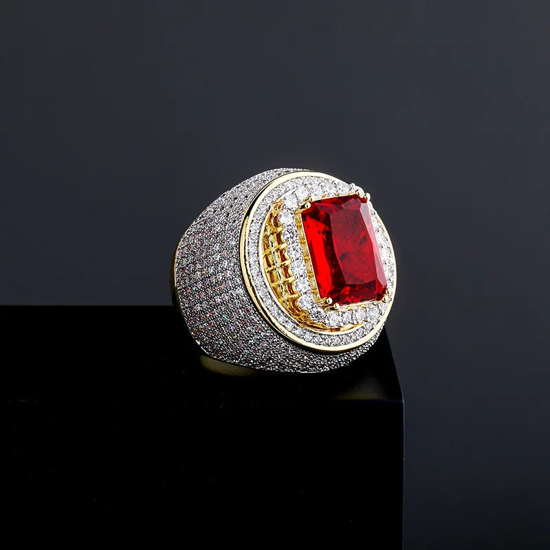 New Fashion Light Luxury Pomegranate Red Zircon Ring Exaggerated Personality Retro Adjustable Ring