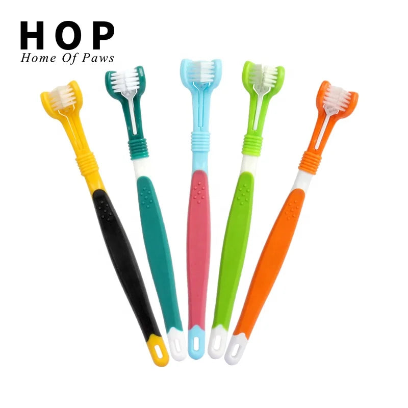 Factory Wholesale New Design Three Heads Pet Cat Dog Toothbrush Indestructible Durable Clean Teeth