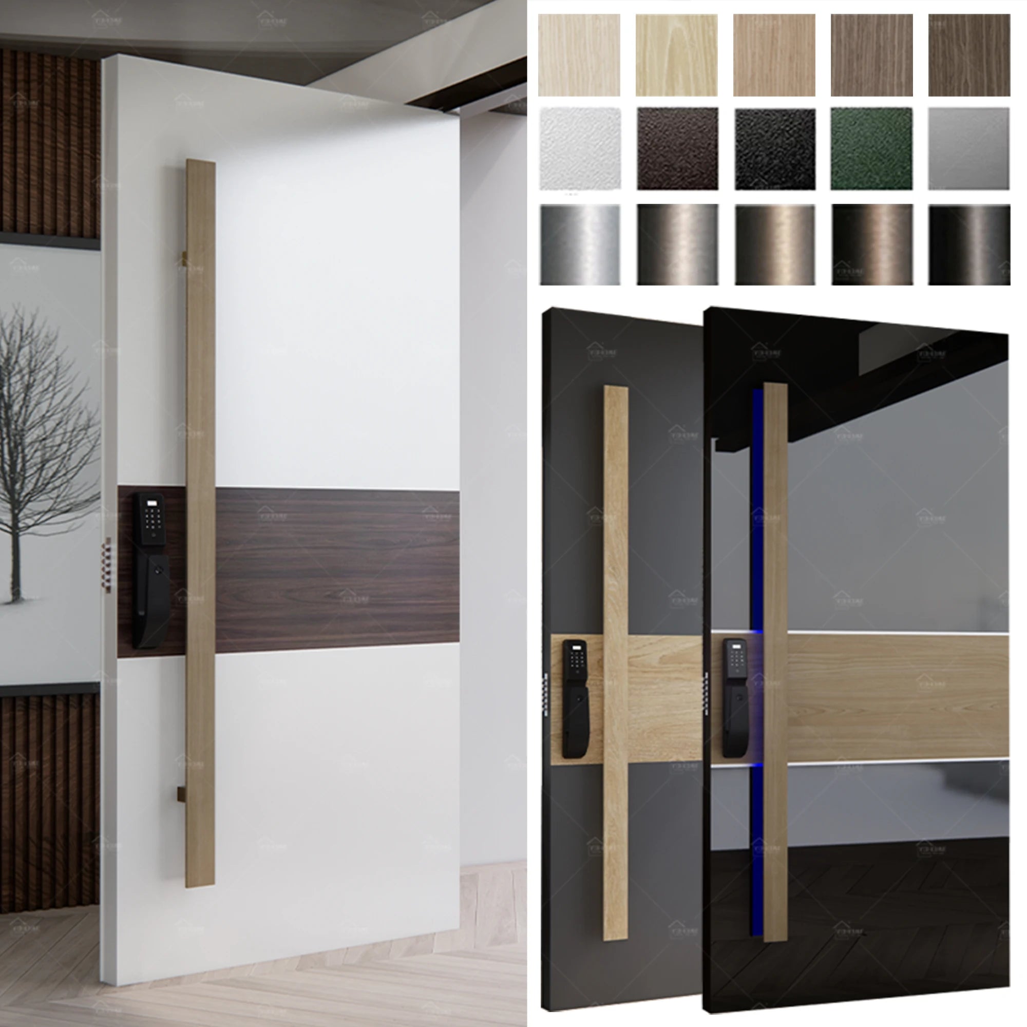 China Top Manufacturer Custom European Wooden Smart Lock Modern Main Front Entry Door Pivot Exterior Hotel Room Doors