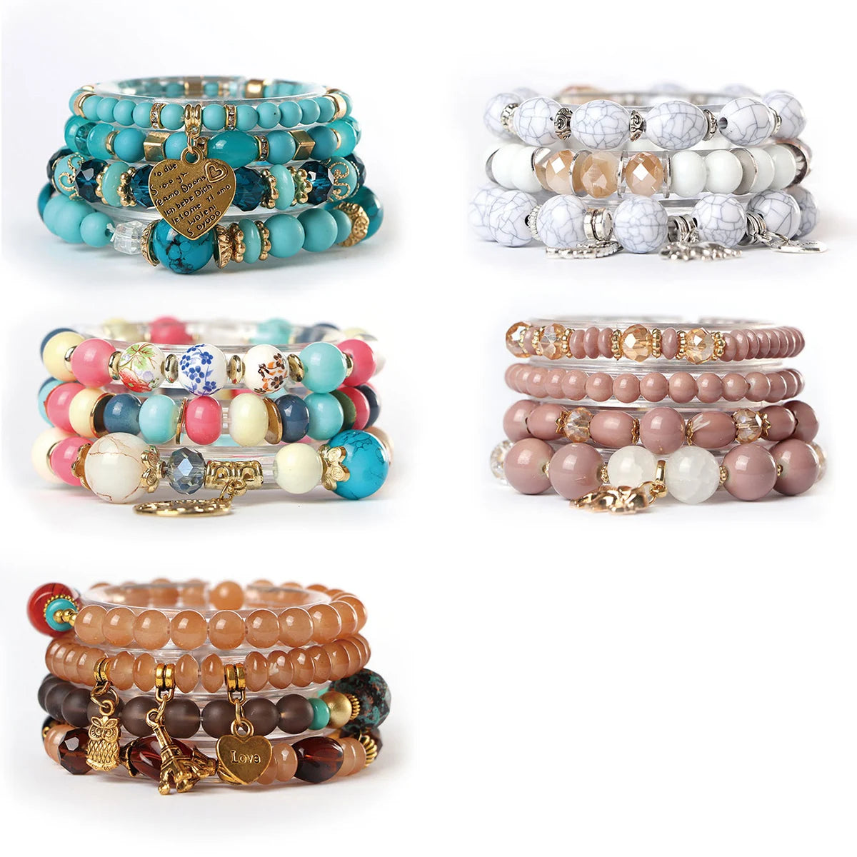 18pcs/set Fashion Designer Colorful Boho Jewelry Women Wholesale Glass Beads Stack Bracelet Sets With Pendant