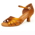 New Arrival Professional Latin Dance Shoes for Women 5cm Heel Brown Satin for Salsa & Ballroom Dancing