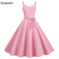Spaghetti Strap Sexy Backless Party Dress Women Summer 50s Vintage Elegant High Waist Midi Dress