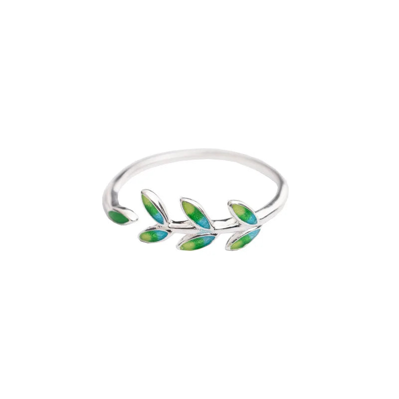 925 Pure Silver Open Ring Literary Fresh Leaf Ring Female Korean Pure Silver Jewelry New Trend in 2022