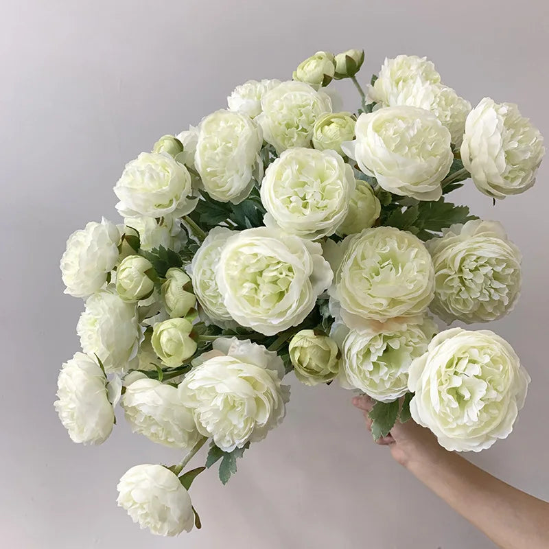 Wedding Decoration 3 Heads 51cm White Peony Artificial Flower Artificial Ranunculus Flower Artificial Peony