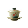 Hand-Painted Blue White Red Sancai Lotus Design Kung Fu Tea Set High-Value 150ml Ceramic Gaiwan Flintstone Style