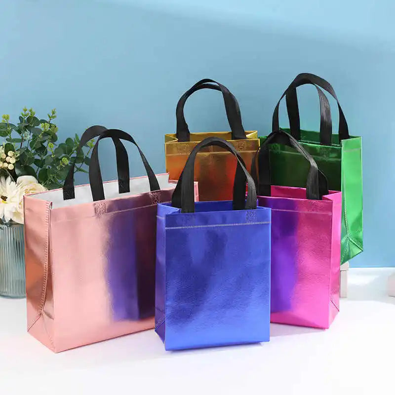 Laser Non-woven Fabric Coated with Aluminum Clothing Store Handbag Gift Shopping Bag with logo Printing Customization