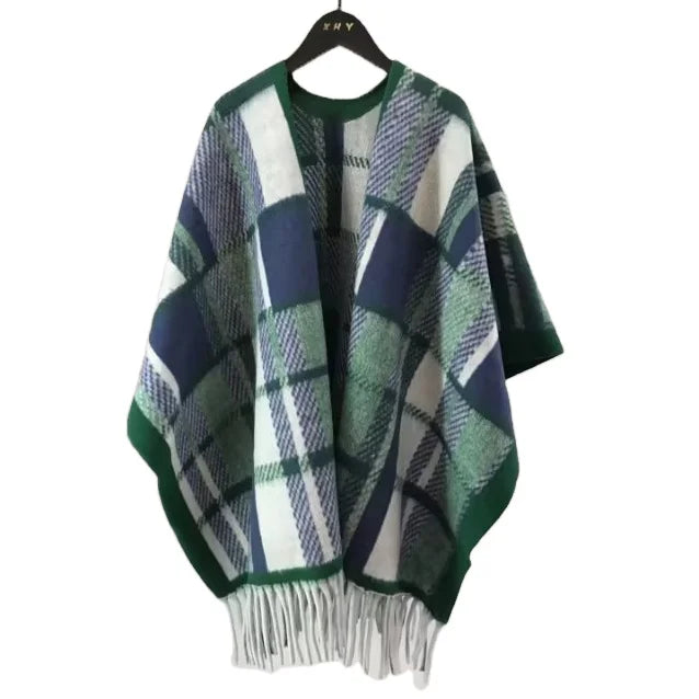 2025 New Winter Checkered Wool Blended Cloak Warm Shawl Thickened High End Fringe Autumn/Winter Outerwear Color Block  110*140cm