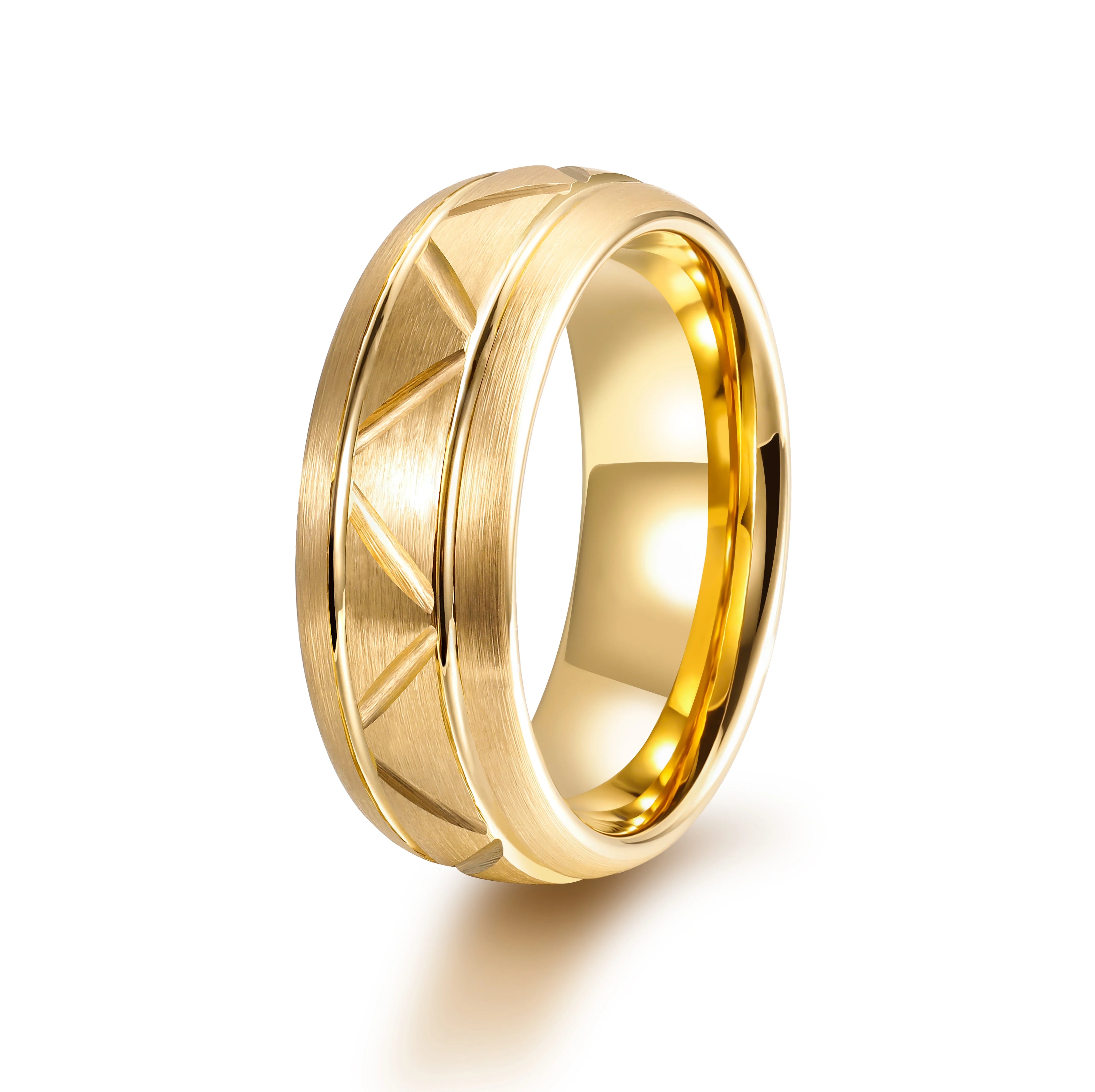 OAHLAN Fashion Male Jewelry 8mm Gold Plated Domed Mechanical Tungsten Carbide Rings for Men Wedding Engagement