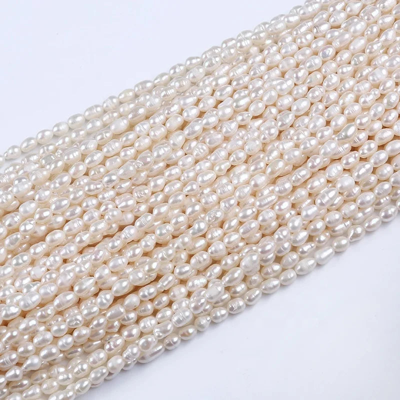 4-5mm Natural White Rice Egg Shape Fresh Water Pearl String