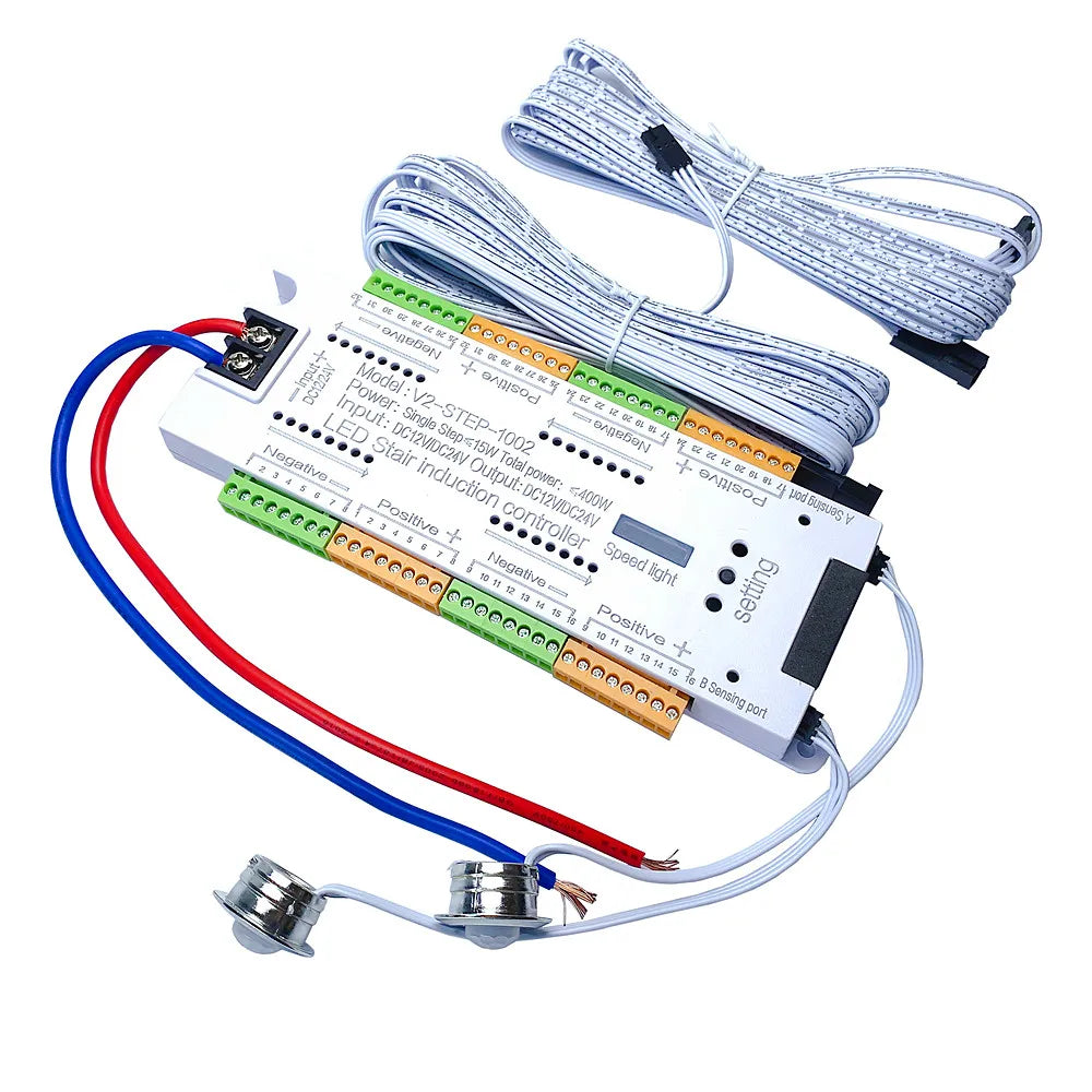 Automatic 32 Step Strip Smart Stairs Lighting Controller 12V 24V Motion Sensor PIR Light Staircase LED 400W MAX Wireless Control