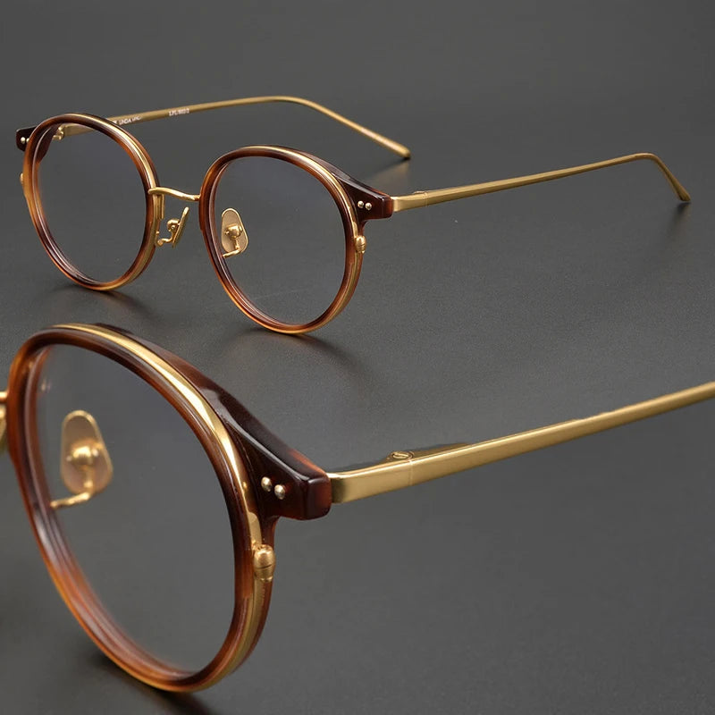 Fashion Metal Texture Top Quality Handmade Eyeglasses Manufacturer Pure Acetate Luxury Wholesale Round Glasses 2024