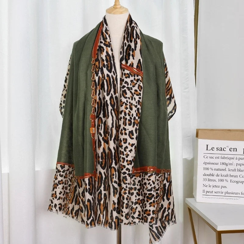 2021 Luxury Brand Winter Scarf Ladies Cotton Warm Pashmina Raising Ladies Leopard Scarf Women Muslim Turban British Print