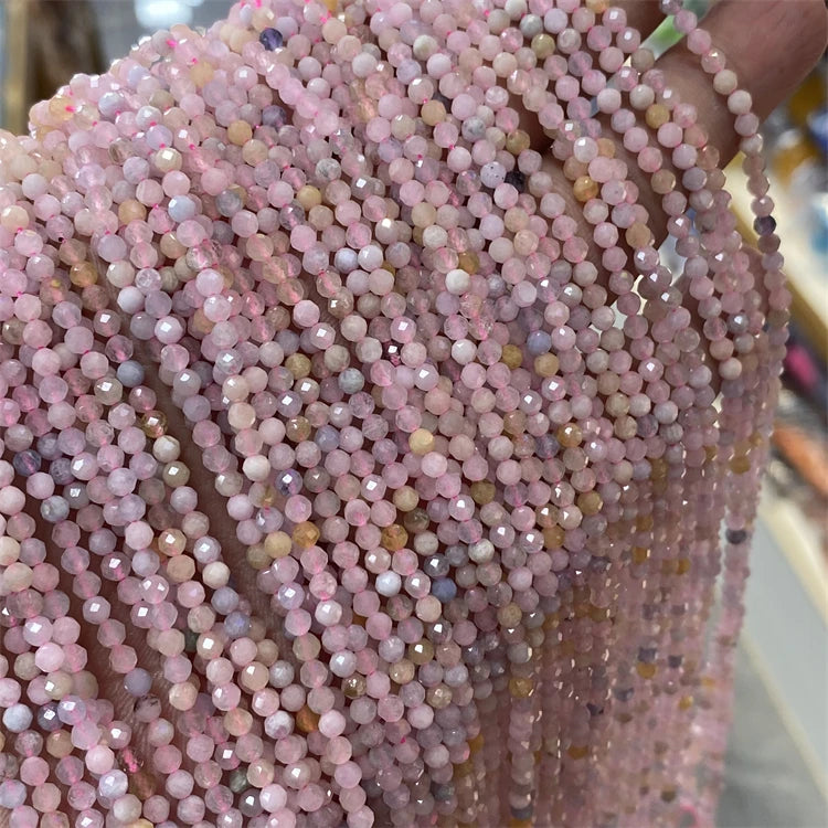 Morganite Tourmaline Natural Faceted Round 2/3/4mm Genuine Gemstone Crystal Bracelet Necklace DIY Making Loose Beads