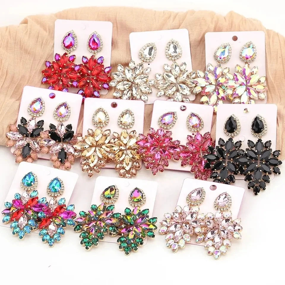 16 Colors Rhinestones Statement Earrings Colorful Crystal Bridal Drop Earrings for Women Fashion Jewelry Accessories