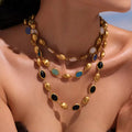 Colorful Opal Chain Necklace Bracelet Earring Set Statement Charm Pvd Stainless Steel Jewelry Set for Women Gift