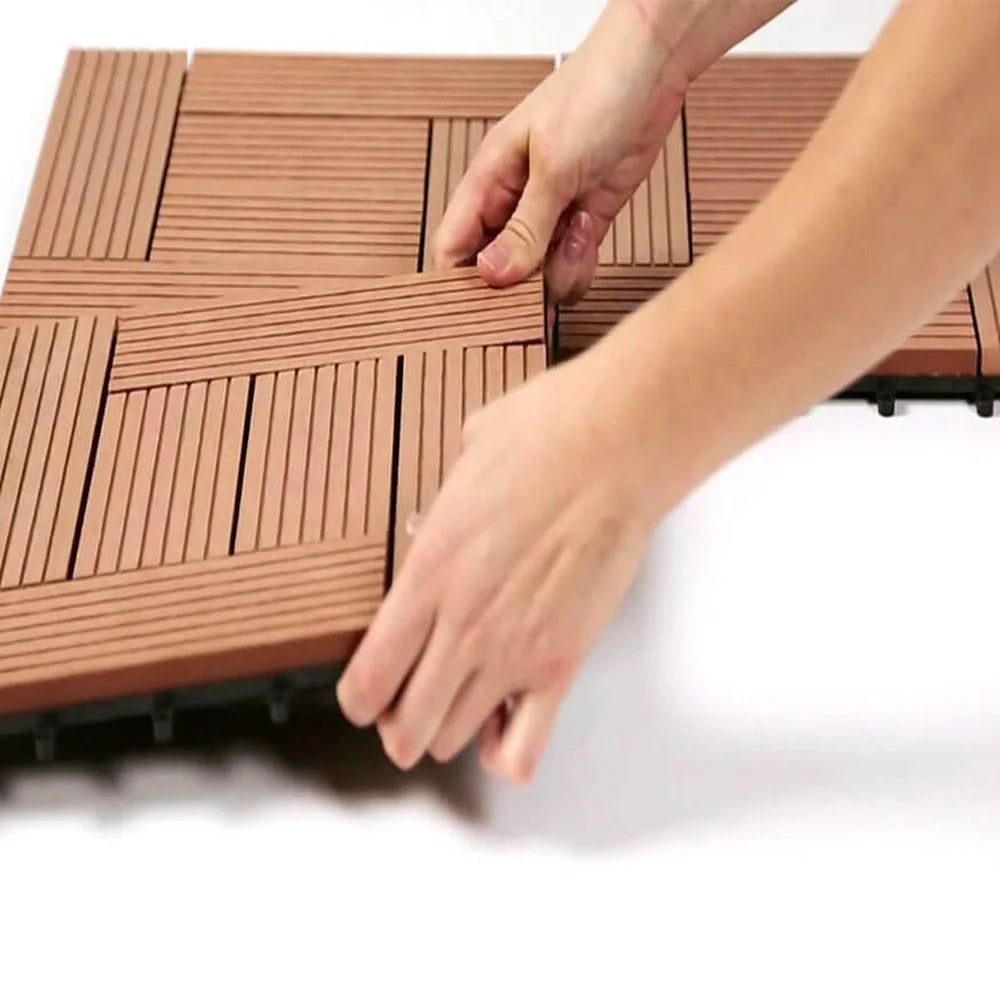 Bammax Terrace Straight Grooves Water-proof WPC DIY Decking Tiles Composite Wood Click Tiles