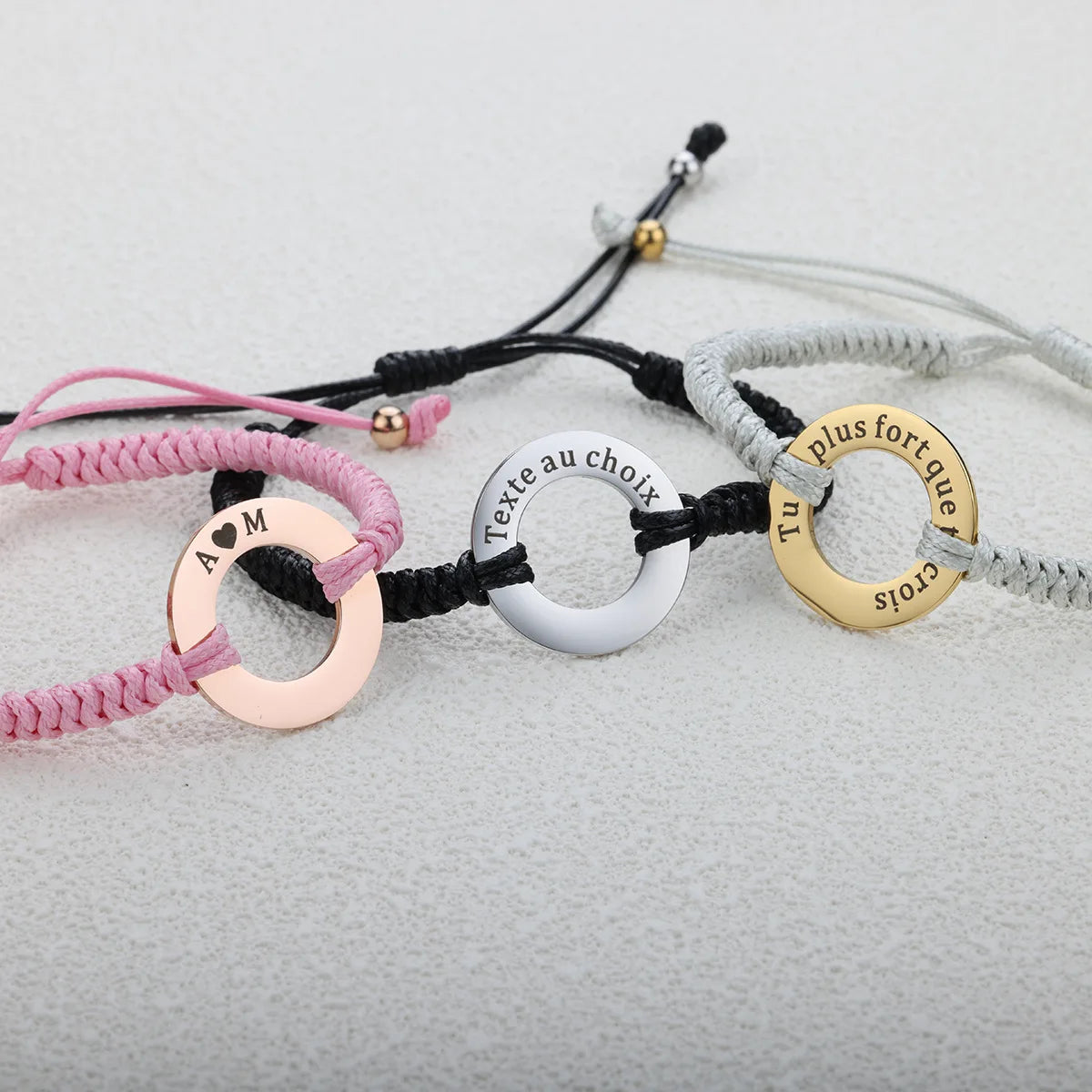 Wholesale Stainless Steel Hand Woven Bracelet Mirror Polished Wax Rope Adjustable Couple Friendship DIY Engraved Bracelet Gift