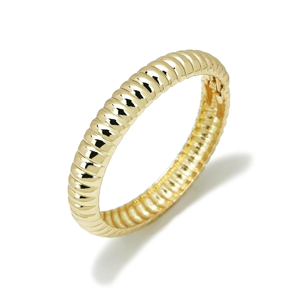 Trendy Retro Minimalist Spring Shape Circular Cuff Bracelet Simple Metal Gold Plated Bangle Bracelet for Women