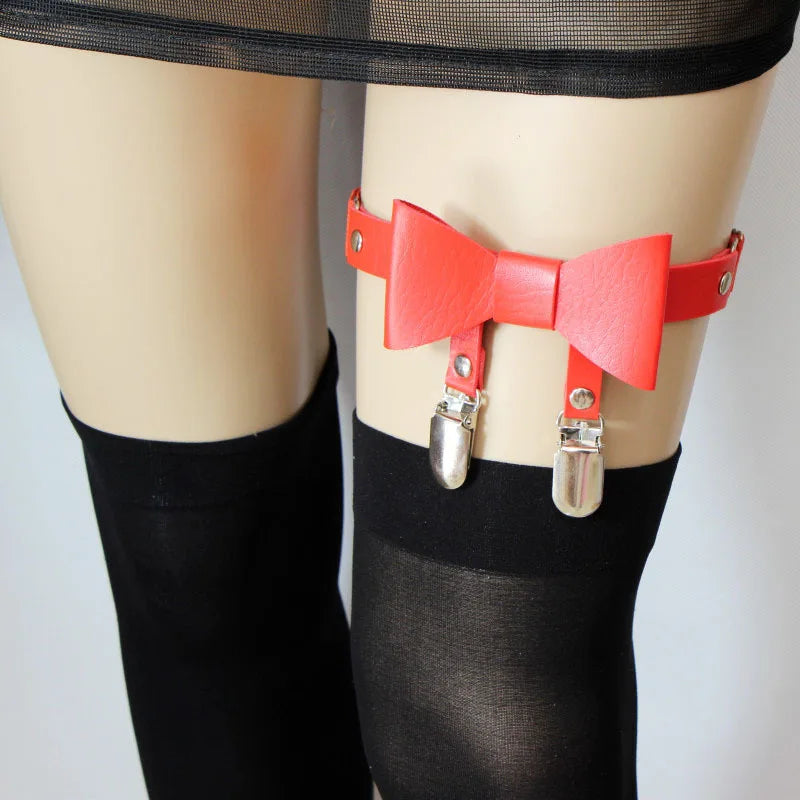 Latest Design Women Gothic Punk Leather Garters Multi Colors Fashion Garters Available Leather Bow Tie  Sock Garter