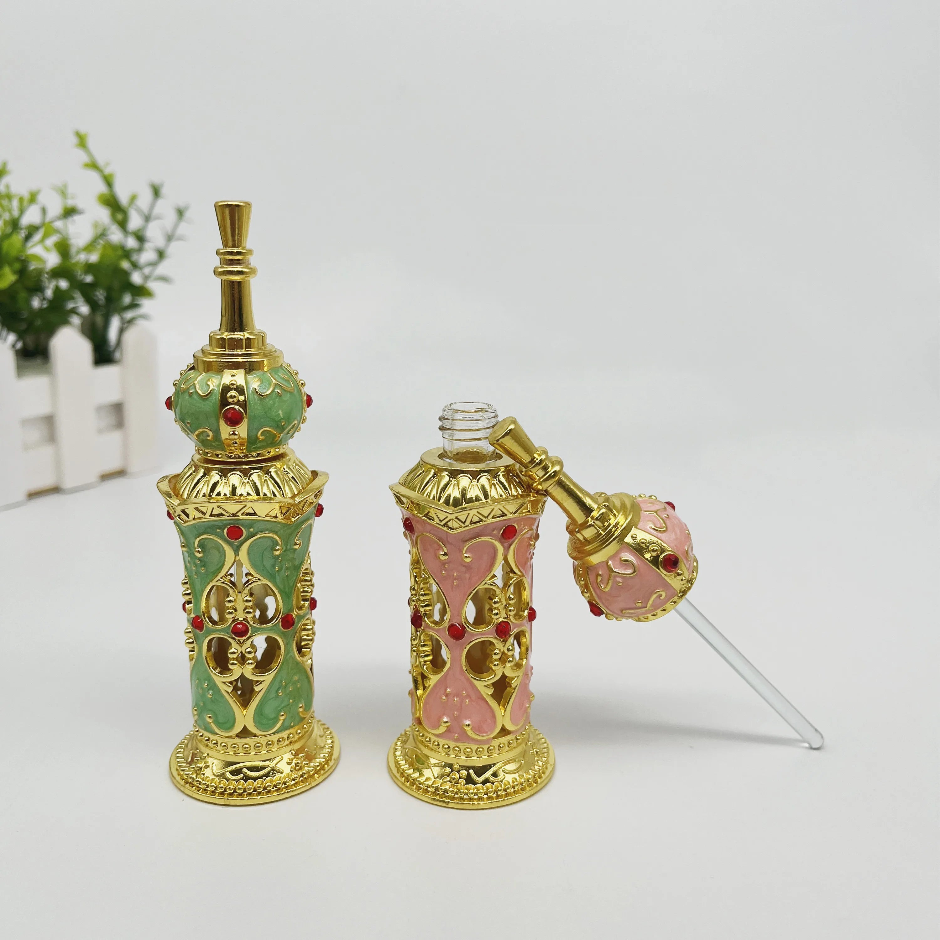 Tower Type Slender Castle Hat Fine Oil Bottle 12ml Wholesale pink Carved Essential Oil Perfume Glass Bottle Attar Bottles