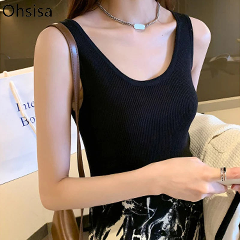 2022 Wholesale Summer Women Knitted Solid Color Vest New Fashion Slim Lady Sleeveless tank Tops T-shirt Casual Vest