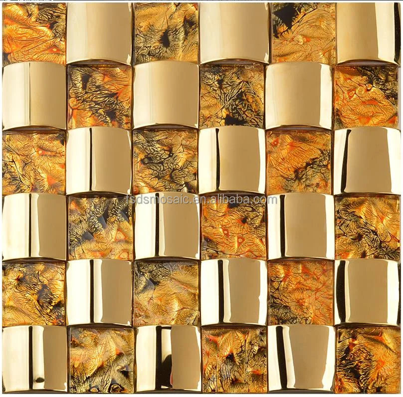 3D Rose Gold Color Polished Irregular Stainless Steel Metal Mosaic Bathroom Kitchen Waterproof Glass Mosaic Tiles
