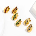 Bold Dome Geometric Stud Earrings Vintage Stainless Steel Hypoallergenic Teardrop Inlaid Zircon Chunky Seed Bead Zircon Earrings