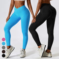 Custom High Waist Yoga Pants for Women Trendy Fashion Fitness Leggings V Cross Waistband Push Elastic Seamless Solid Pattern