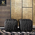 Italian Light Luxury Imported Original Embroidery Square Wrinkle Dressing Stool Villa Bedroom Black Leather Bed End Stool