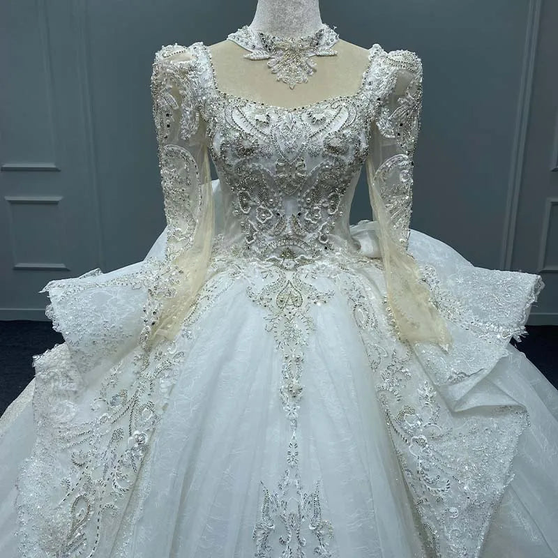 White Long Sleeve Lace Ball Gown Wedding Dresses for Women Jancember Mn173