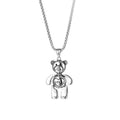 316L Stainless Steel Men's Teddy Bear Love Heart Charm Pendant Necklace with Link Chain for Party Anniversary Gift