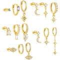 Fashion Jewelry 925 Sterling Silver Statement Earrings Set Moon Star Evil Eye Zircon Pearl Gold Plated Stud Hoop Earrings Women