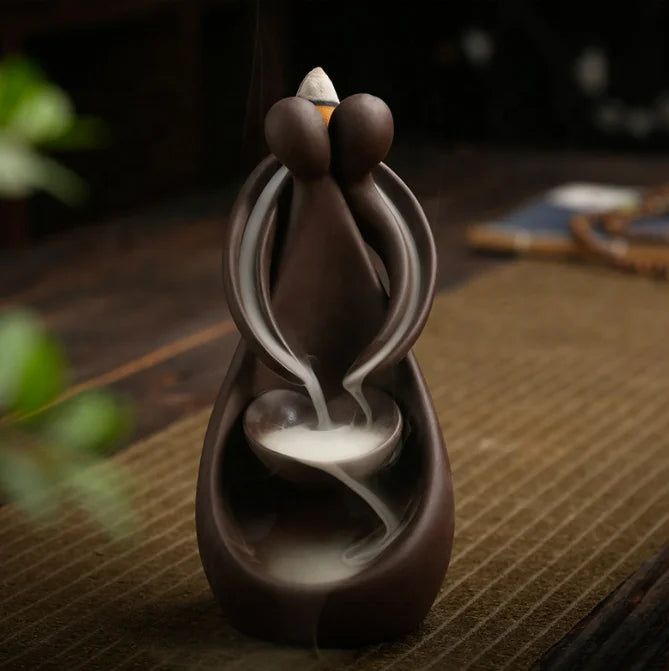 6.9*7.2*13.8cm Backflow Fountain Waterfall Ceramic Incense Holders Burner Figurine  Cone Holder Incense burner for Couple Lovers