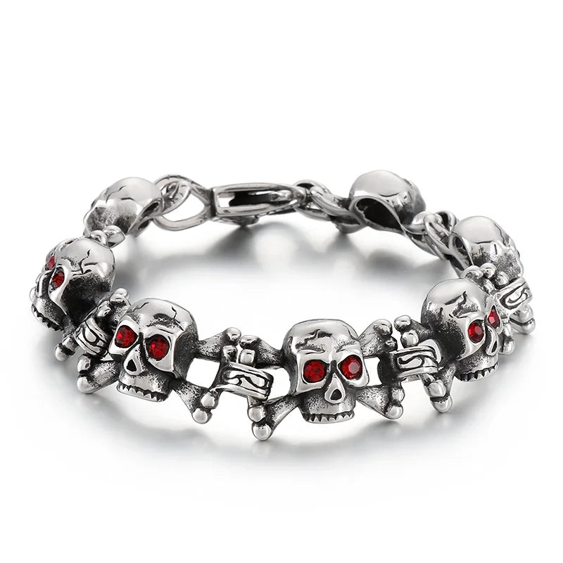 KALEN Mens 230mm Punk Stainless Steel Skull Hand Charm Link Chain Bracelet Bangle