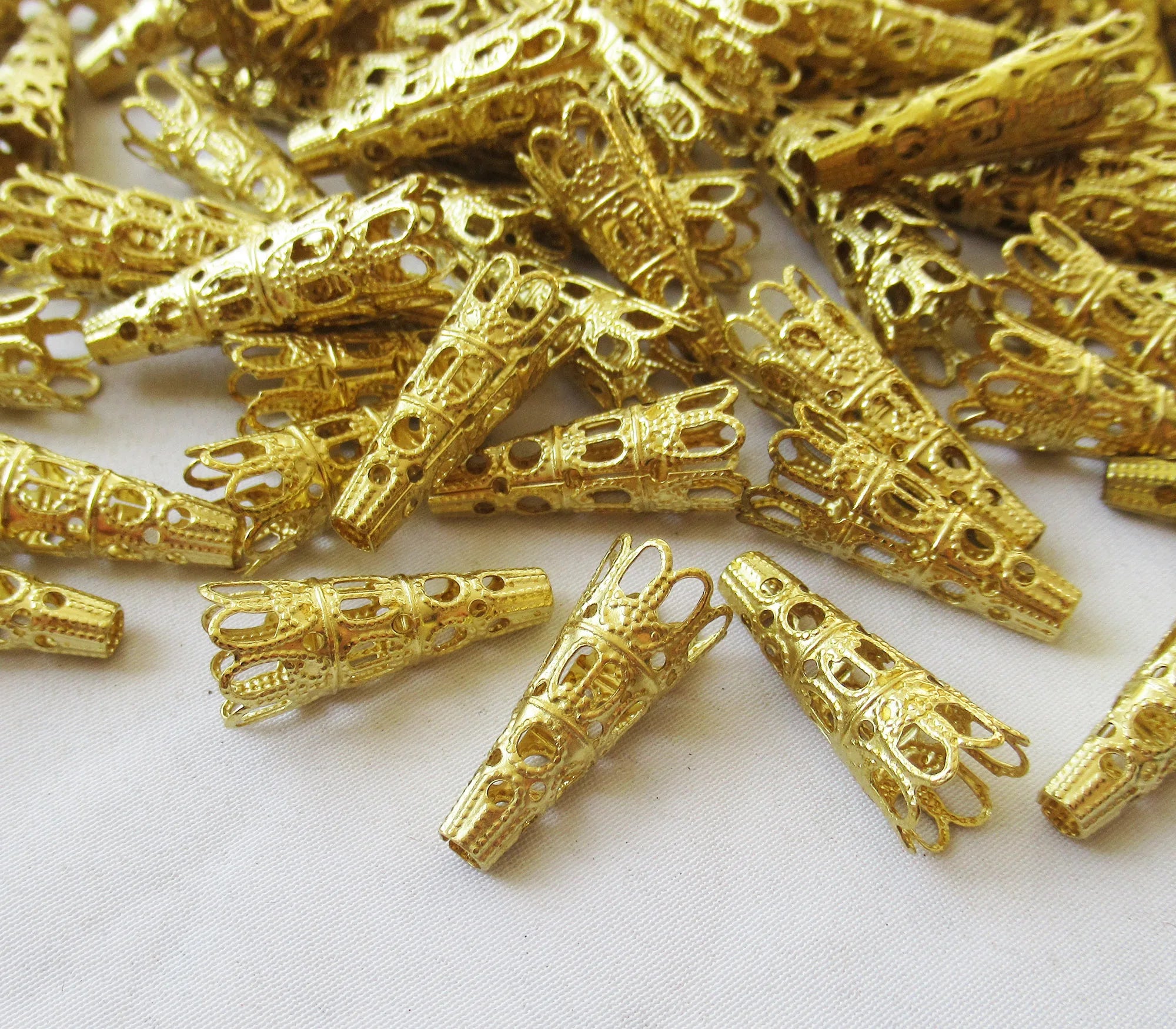 Long Filigree Bead Cap 9x22mm Brass Jewelry Findings