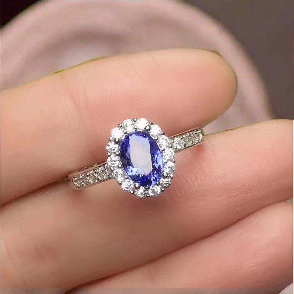 Summer Hot Sell Factory Supply OEM Reasonable Price 925 Sterling Silver Natural Tanzanite Rings Classic Oval Cut Weddings
