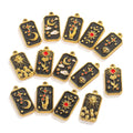 PVD 18K Gold Enamel Flower Sun Square Pendant High Quality Stainless Steel Rectangle Star Black Necklace Charm for DIY Jewelry