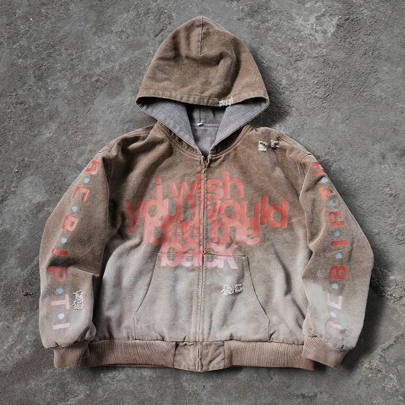 YSJY Wholesale Custom Streetwear Heavy Cotton Sun Fade Hoodie French Terry Pullover Distressed Acid Wash Hoodie for Men