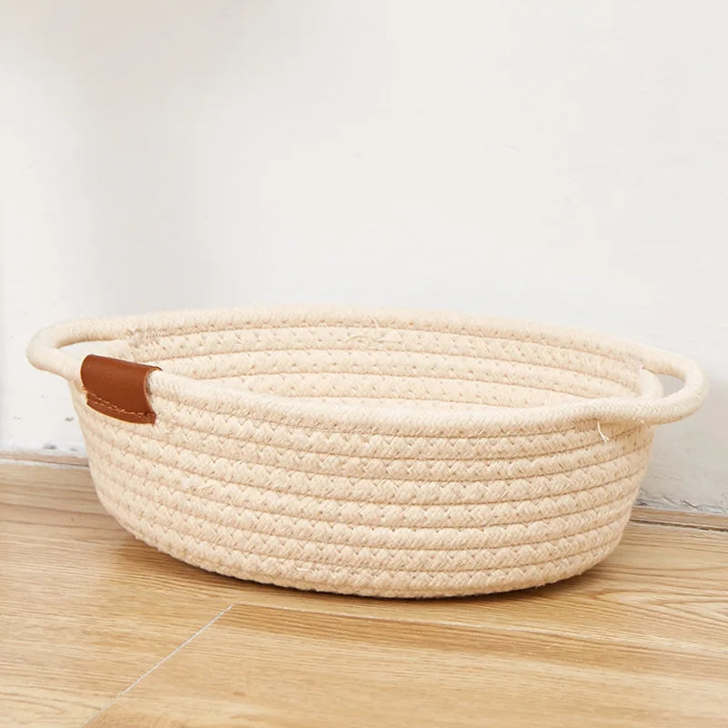 Hand-woven Macrame Storage Basket Decorative Basket With Wooden Handles for Bathroom Living Room