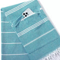 Cotton Turkish Beach Towel with Fringe Stripe Zipper Wrapped Quick-drying Pocket Towel