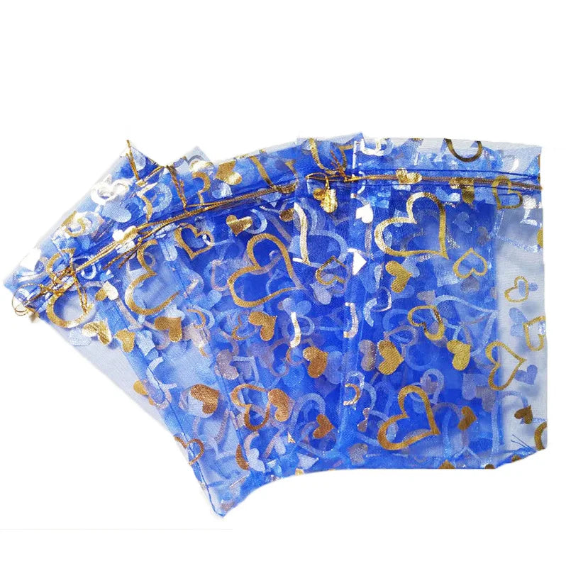 Wholesale Organza Drawstring Gift Bag Heart butterfly Rose Star Gold Printed Wedding Birthday Party Decoration Pouch Jewelry B